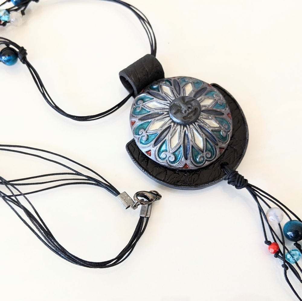 Pendant necklace "Moon" on long lace with gemstones